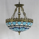 GobekUsa Blue Baroque Bowl Stained Glass Pendant Light - 3-Bulb Hanging Indoor Light for Libraries