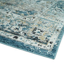 Blue, Beige and Black Antique Finish, Vintage look, Art Silk Area Rug, Living Room Rug | TRDMM1