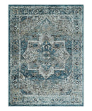 Blue, Beige and Black Antique Finish, Vintage look, Art Silk Area Rug, Living Room Rug | TRDMM1