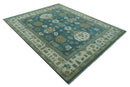 Blue, Beige And Green Traditional Hand Knotted Custom Made Wool rug