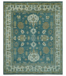 Blue, Beige And Green Traditional Hand Knotted Custom Made Wool rug