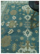 Blue, Beige And Green Traditional Hand Knotted Custom Made Wool rug