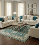 Blue, Beige And Green Traditional Hand Knotted Custom Made Wool rug