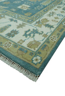 Blue, Beige And Green Traditional Hand Knotted Custom Made Wool rug