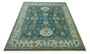 Blue, Beige And Green Traditional Hand Knotted Custom Made Wool rug