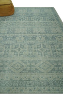 Blue, Beige and Silver 8x10 Hand Knotted Tribal Design wool area rug