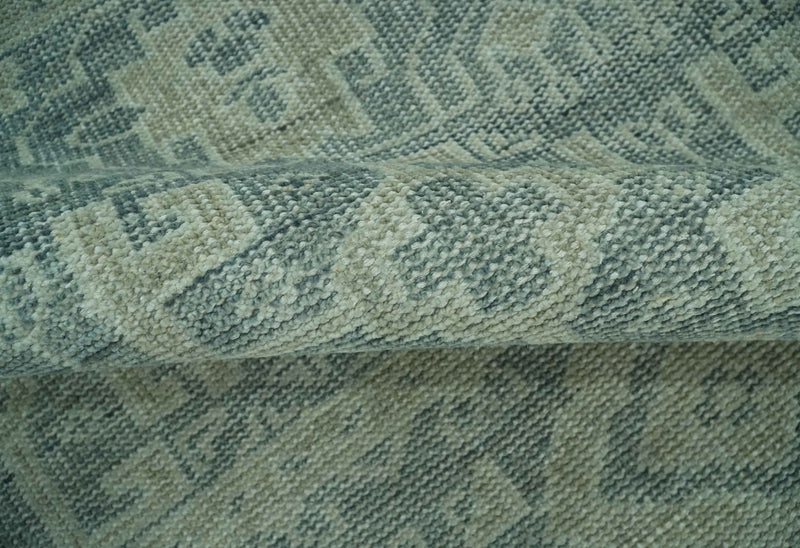 Blue, Beige and Silver 8x10 Hand Knotted Tribal Design wool area rug