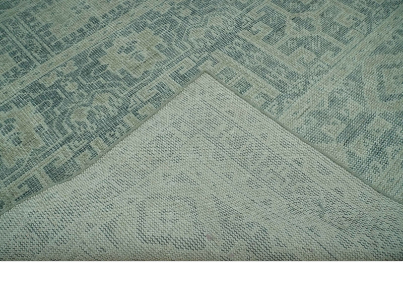 Blue, Beige and Silver 8x10 Hand Knotted Tribal Design wool area rug