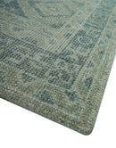 Blue, Beige and Silver 8x10 Hand Knotted Tribal Design wool area rug
