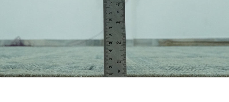 Blue, Beige and Silver 8x10 Hand Knotted Tribal Design wool area rug