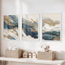Gold & Blue Brush Strokes. Luxury 3 Piece Abstract Wall Art by Wall Art Set