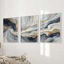 3 Piece Modern Abstract Marble Wall Art: Navy Blue and Gold by Wall Art Set