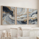 3 Piece Modern Abstract Marble Wall Art: Navy Blue and Gold by Wall Art Set