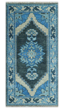 Blue, Black and Ivory Hand Knotted Antique Traditional Heriz Serapi Multi Size Wool Area Rug