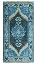 Wool Area Rug Blue Black and Ivory Hand Knotted Heriz Serapi by The Rug Decor