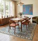 Hand Knotted Wool Area Rug Blue Brown Beige Vintage Inspired by The Rug Decor