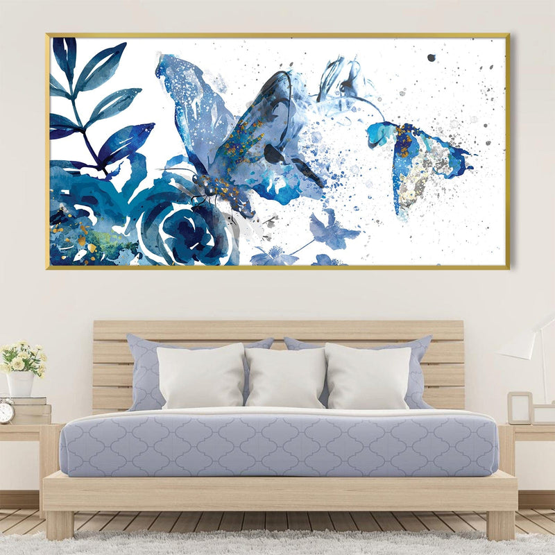 Blue Butterflies in Abstract Eden Canvas