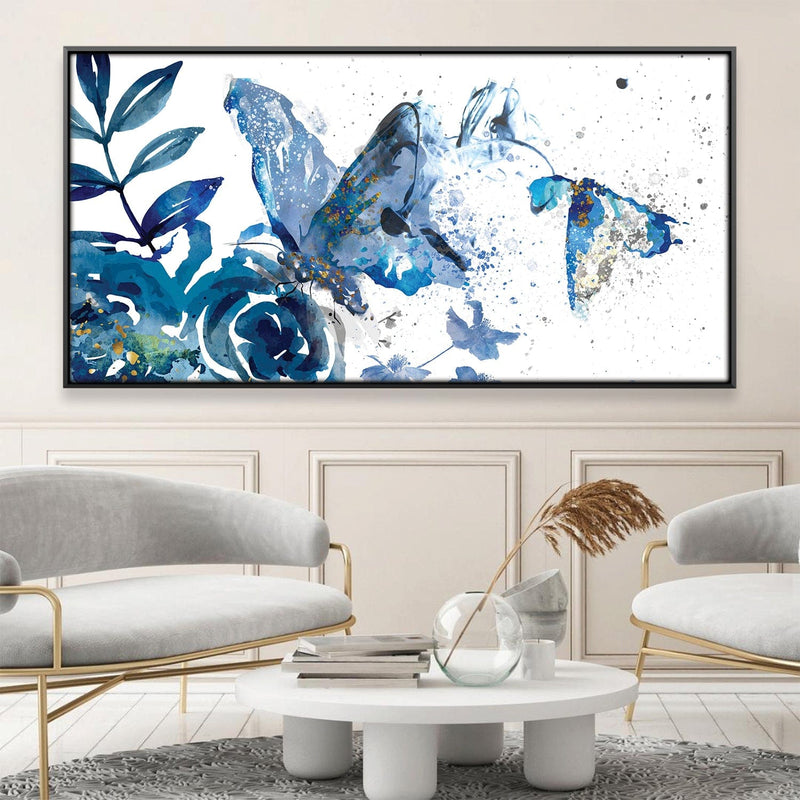 Blue Butterflies in Abstract Eden Canvas