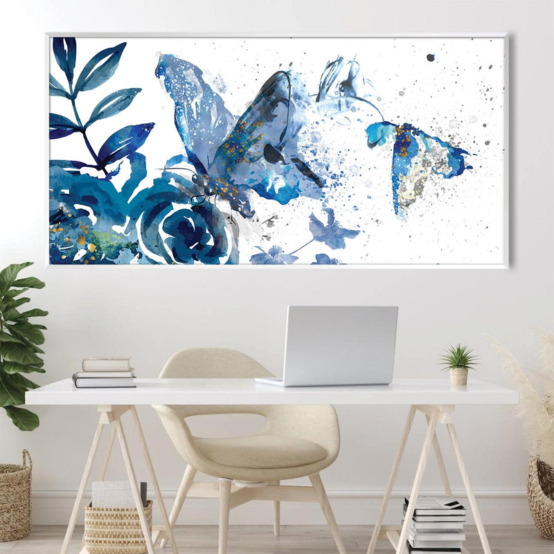 Blue Butterflies in Abstract Eden Canvas