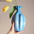 GobekUsa Blue Ceramic Flower Bud Vase for Table Decoration and Room Aesthetic