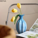GobekUsa Blue Ceramic Flower Bud Vase for Table Decoration and Room Aesthetic