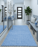 Blue Chevron Geometric Dhurrie Wool Area Rug - Handcrafted Traditional