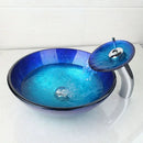 GobekUsa Blue Chrome Tall Basin Tap with Hand-Painted Glass Waterfall Sink Set
