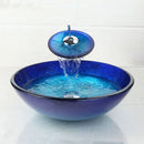 GobekUsa Blue Chrome Tall Basin Tap with Hand-Painted Glass Waterfall Sink Set
