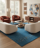 Blue Multi Toned Hand Loomed Wool Area Rug Contemporary Design by The Rug Decor