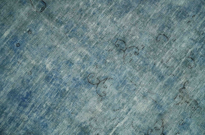 Blue Fine Hand Knotted Distressed Antique Finish 8x11 Wool Area Rug