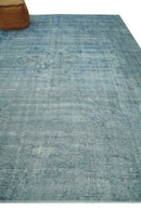 Blue Fine Hand Knotted Distressed Antique Finish 8x11 Wool Area Rug