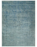 Blue Fine Hand Knotted Distressed Antique Finish 8x11 Wool Area Rug