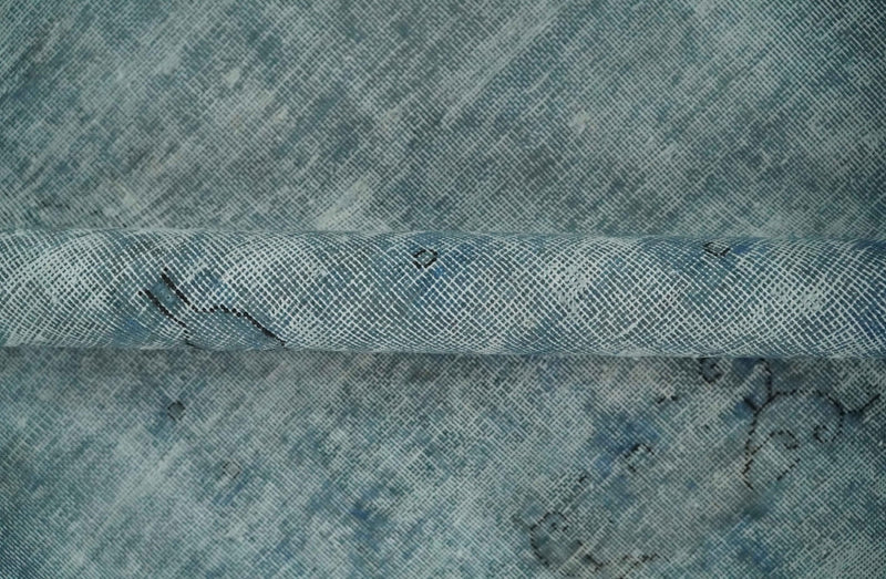 Blue Fine Hand Knotted Distressed Antique Finish 8x11 Wool Area Rug