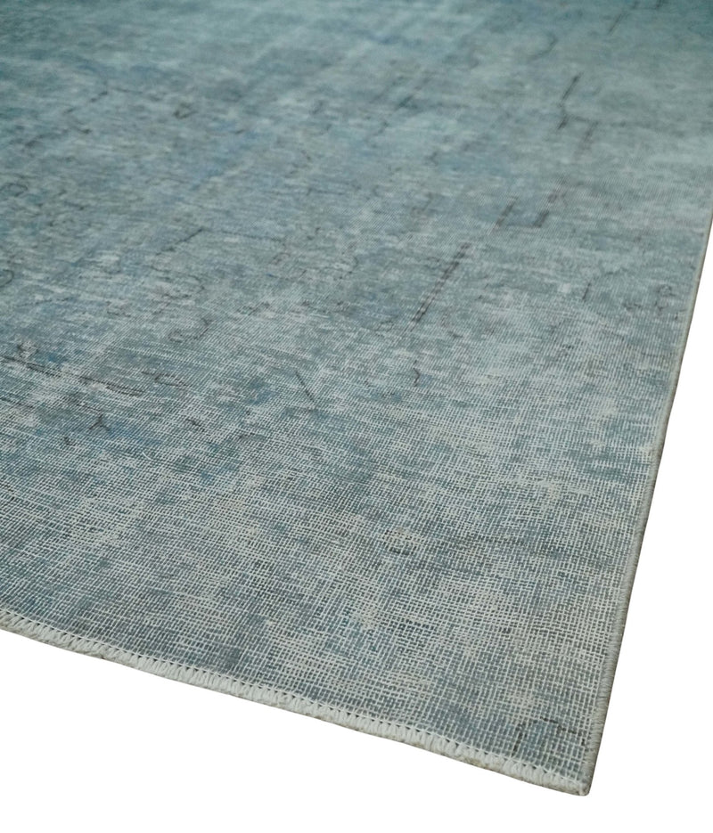 Blue Fine Hand Knotted Distressed Antique Finish 8x11 Wool Area Rug