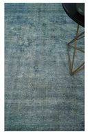 Blue Fine Hand Knotted Distressed Antique Finish 8x11 Wool Area Rug