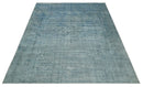 Blue Fine Hand Knotted Distressed Antique Finish 8x11 Wool Area Rug