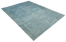 Blue Fine Hand Knotted Distressed Antique Finish 8x11 Wool Area Rug