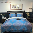 GobekUsa Blue Satin Jacquard Queen Duvet Cover Set with Sheet & Pillowcases