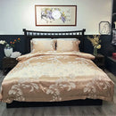 GobekUsa Blue Satin Jacquard Queen Duvet Cover Set with Sheet & Pillowcases
