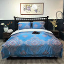 GobekUsa Blue Satin Jacquard Queen Duvet Cover Set with Sheet & Pillowcases