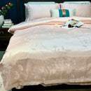 GobekUsa Blue Satin Jacquard Queen Duvet Cover Set with Sheet & Pillowcases