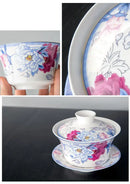 Blue floral white porcelain tea cup set for dining room by Decorbites