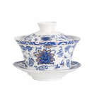 Blue floral white porcelain tea cup set for dining room by Decorbites