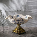 GobekUsa Blue Flower Pattern Footed Fruit Tray Dessert Plate Snack Bowl Plate