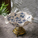 GobekUsa Blue Flower Pattern Footed Fruit Tray Dessert Plate Snack Bowl Plate