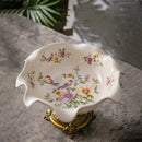 GobekUsa Blue Flower Pattern Footed Fruit Tray Dessert Plate Snack Bowl Plate