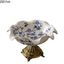 GobekUsa Blue Flower Pattern Footed Fruit Tray Dessert Plate Snack Bowl Plate