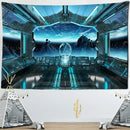 Blue futuristic galaxy alien planet ufo cockpit tapestry bedroom decor by Decorbites