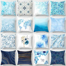 Blue geometric marble throw pillows for living room decor by Decorbites