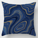 Blue geometric marble throw pillows for living room decor by Decorbites